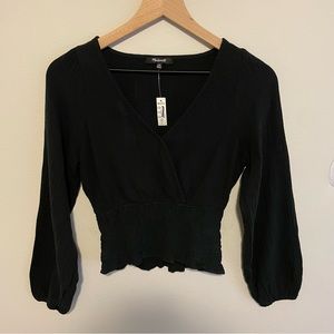 Madewell Lightspun Gauze Julianne Smocked-Waist Top Size XXS Black